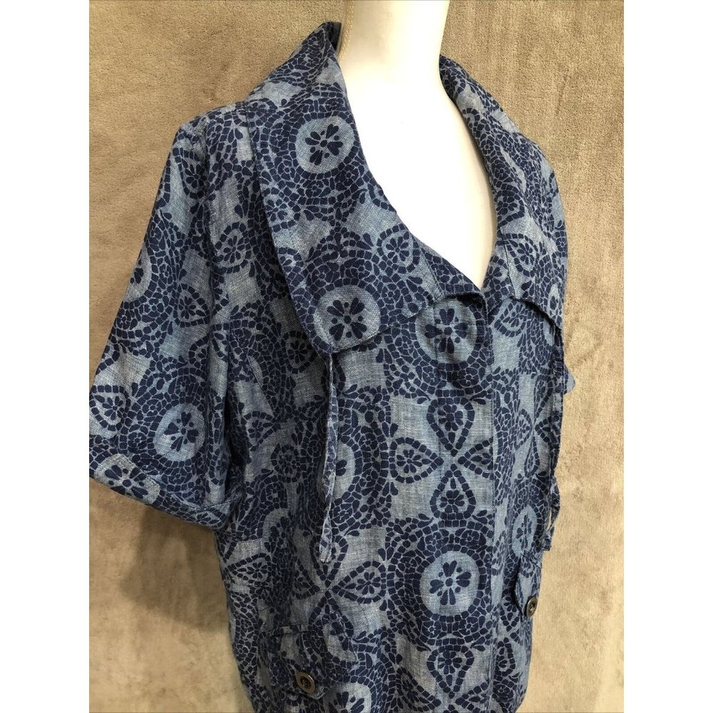 18W Plus Blazer Jacket 100% Linen Blue Short Sleeve Pockets JM Collection #394